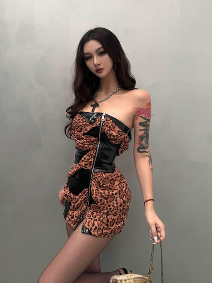 mss studio Leopard Print Deconstructed Asymmetrical Women&