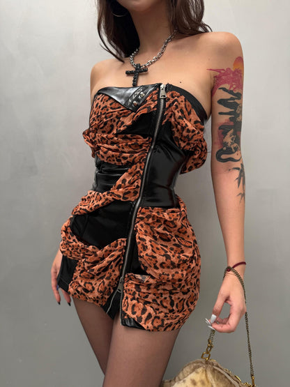 mss studio Leopard Print Deconstructed Asymmetrical Women&