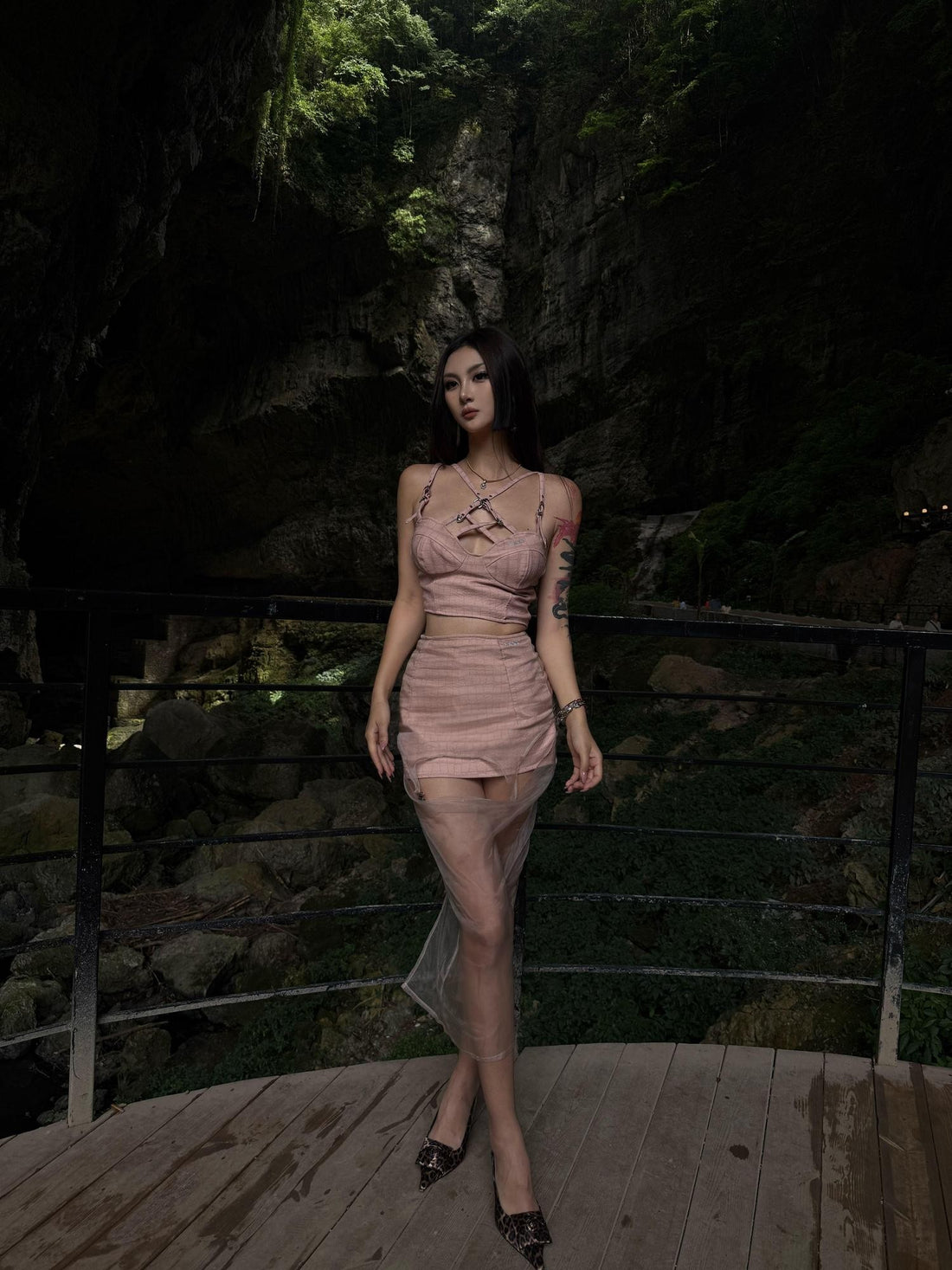 mss studio Pink Croc Embossed Floral Buckle Strappy Women&