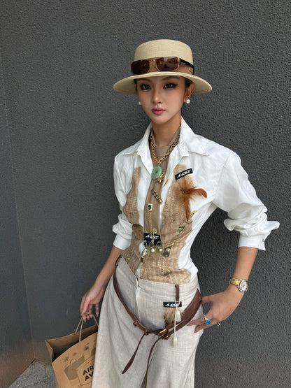 mss studio Playful Office Striped Padded Shoulders Cinched Waist Women&