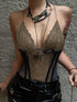 mss studio Sexy Military Lace Patchwork Boned One Piece Women&
