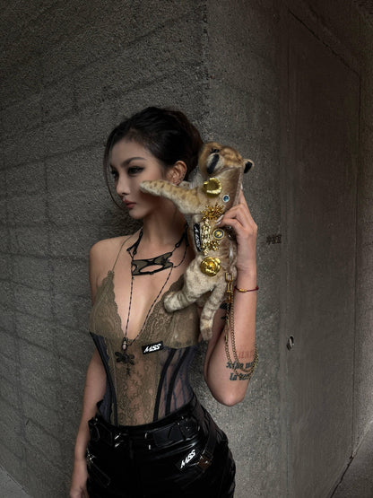 mss studio Sexy Military Lace Patchwork Boned One Piece Women&