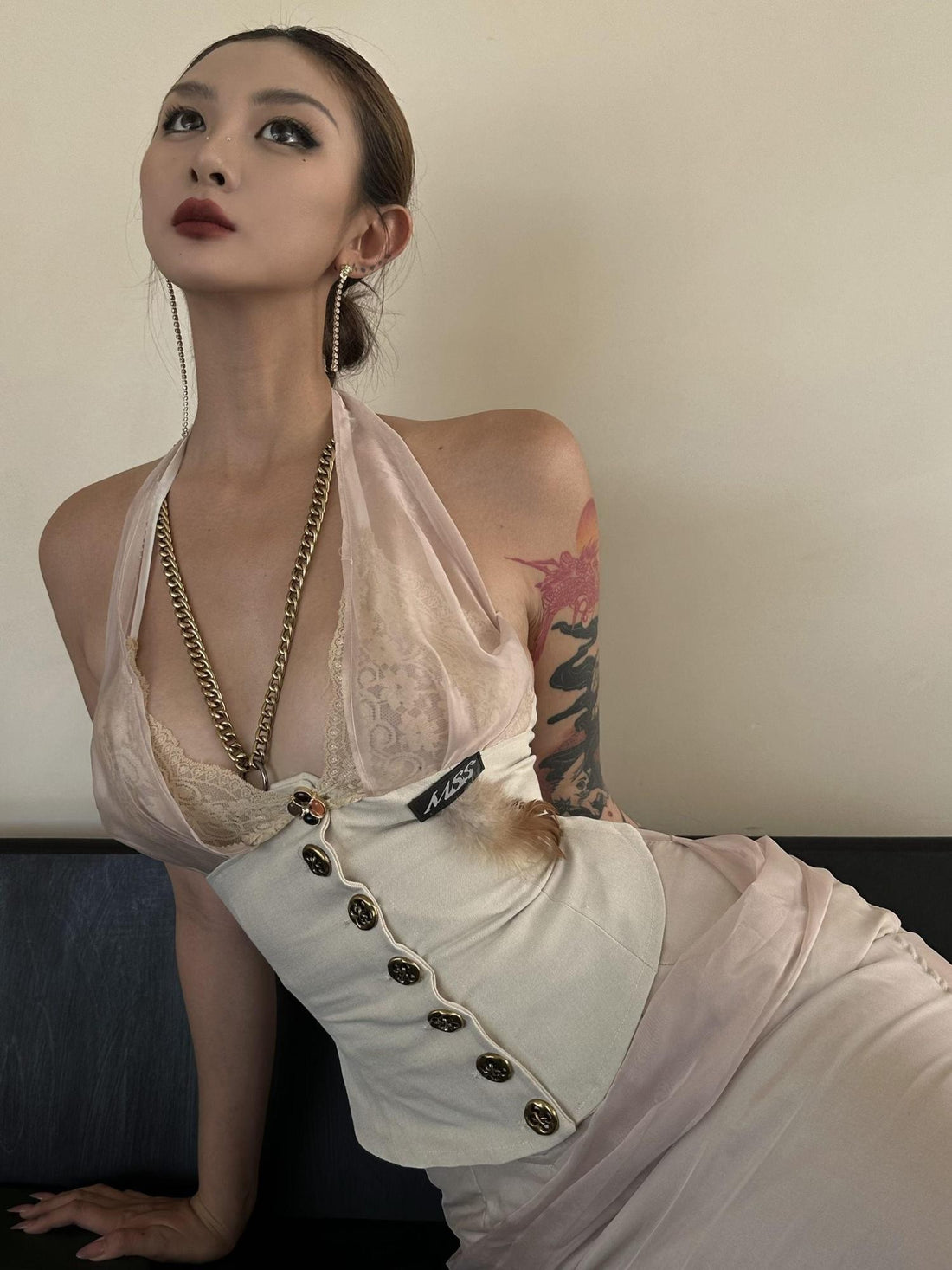 mss studio Soft Old Money Double Layer Slimming Sexy Women&