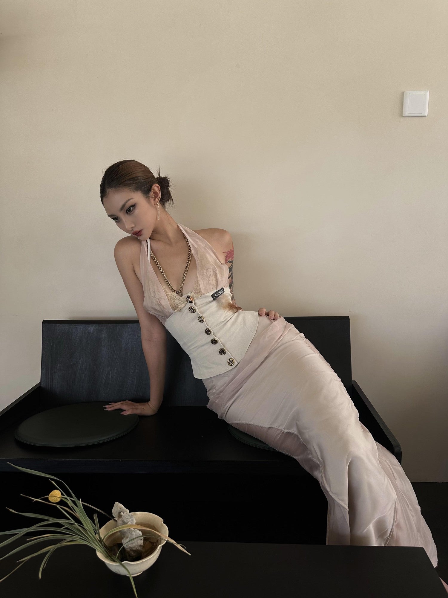 mss studio Soft Old Money Double Layer Slimming Sexy Women&