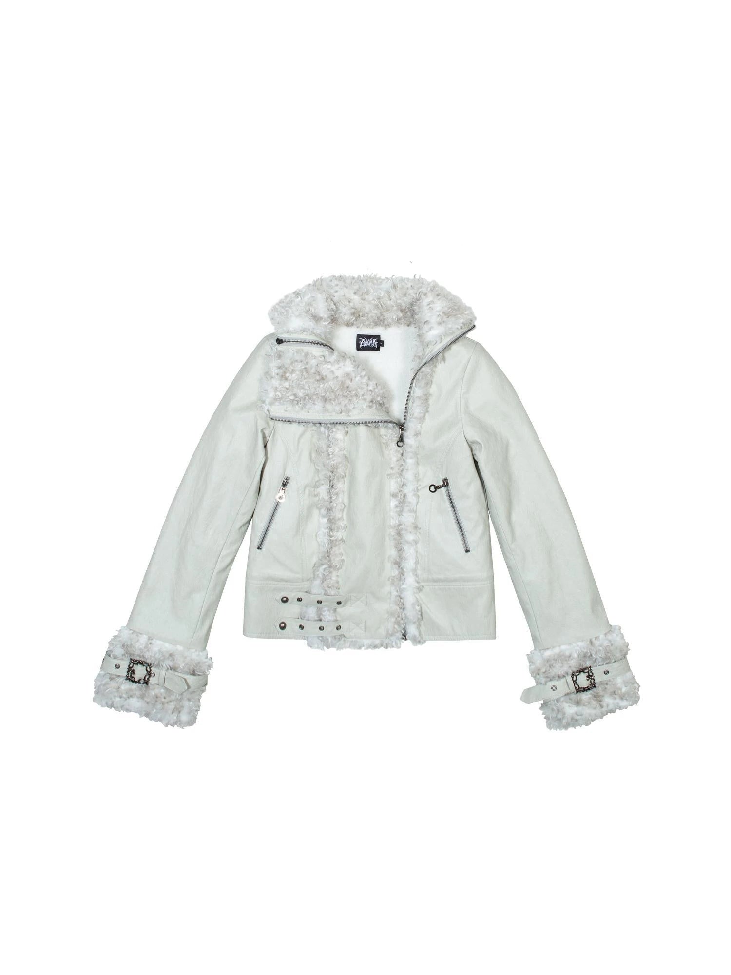 Vintage Punk Double Zip Leather Jacket With Wool Lining For Women