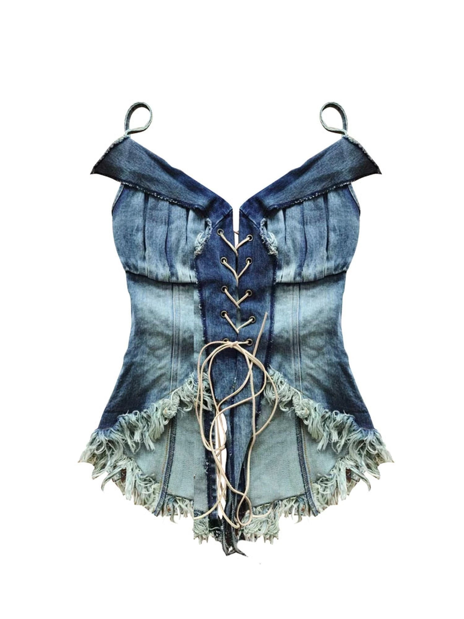 California Babe Sexy Strappy Denim Top