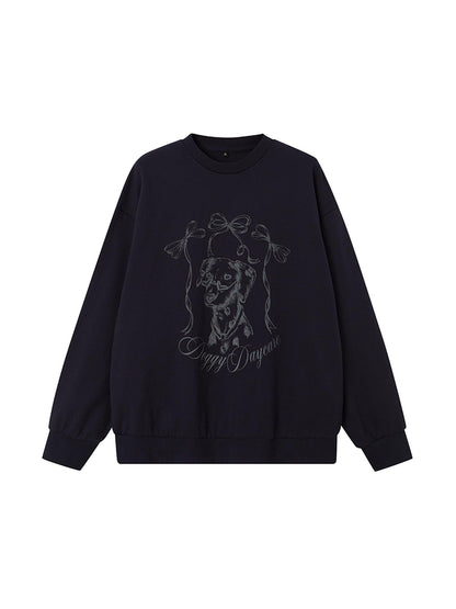 DIDDI MODA Hand Painted Bow Dalmatian Print Slim Fit Cotton Sweatshirt
