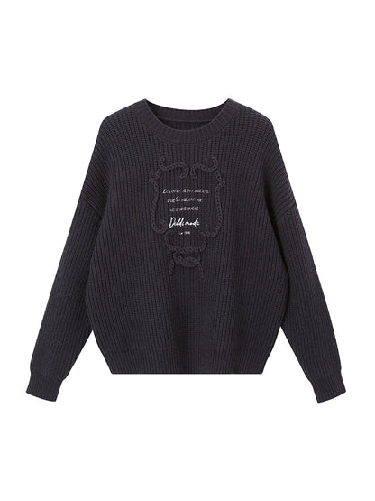 Elegant Tape Embroidered Letter Sweater