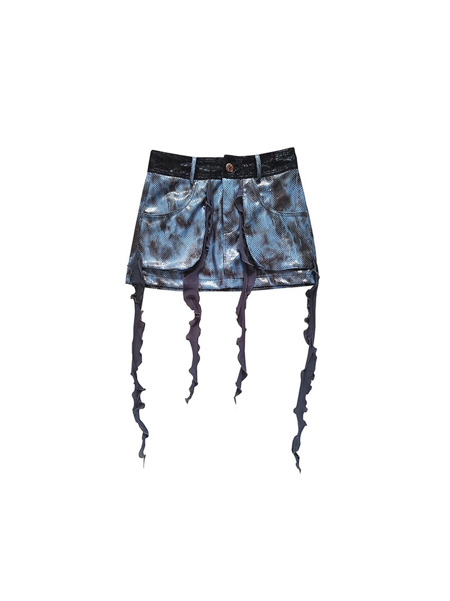 WSW WUSHENWU Glamorous Fringe Snake Print Leather Skirt