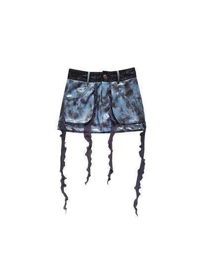WSW WUSHENWU Glamorous Fringe Snake Print Leather Skirt