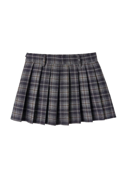 Punk Plaid Pleated Mini Skirt Mid Waist Lined A-Line Skirt
