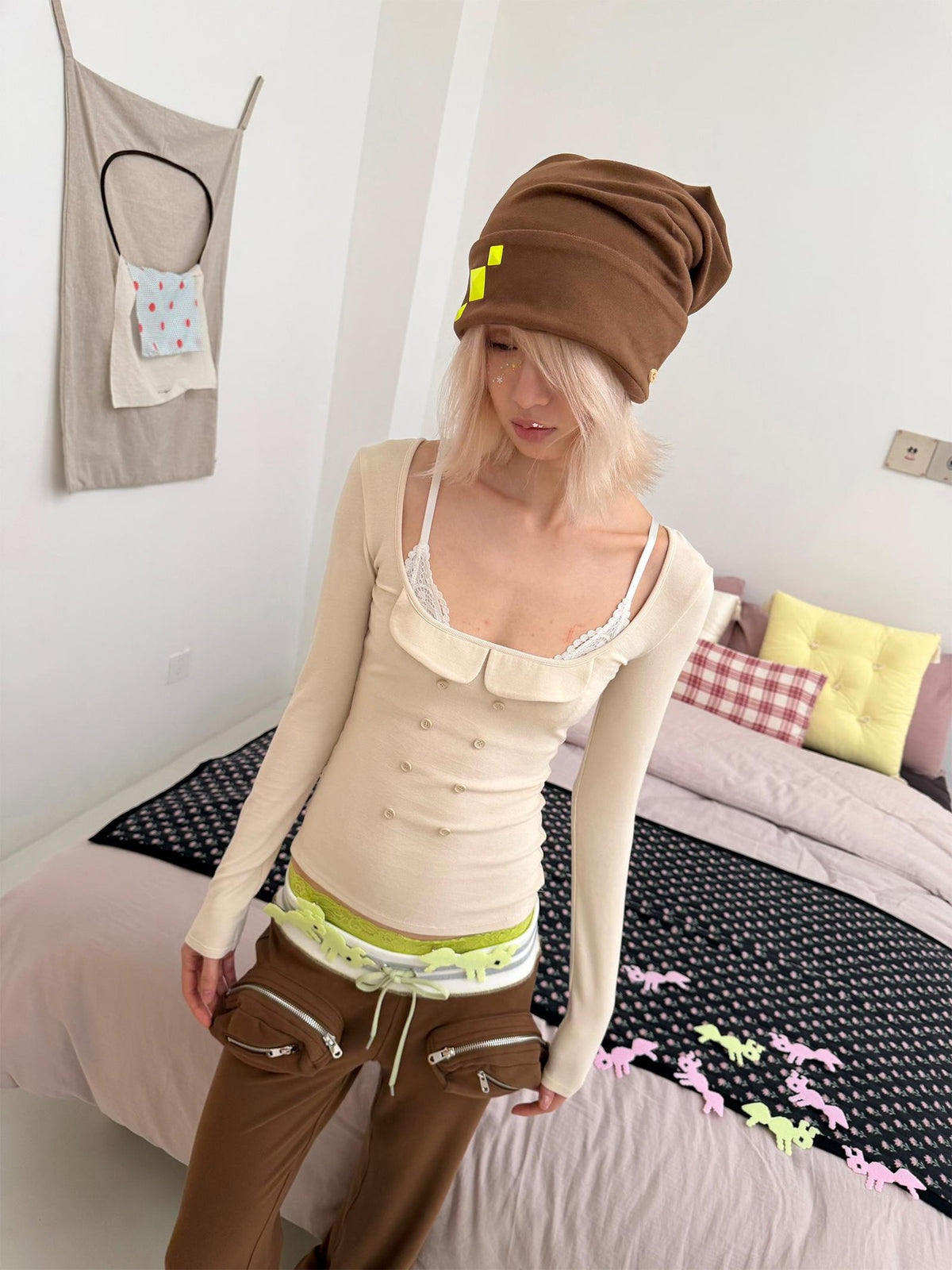 nit alcove Double Layer Flipped Brim Warm Beanie Women&