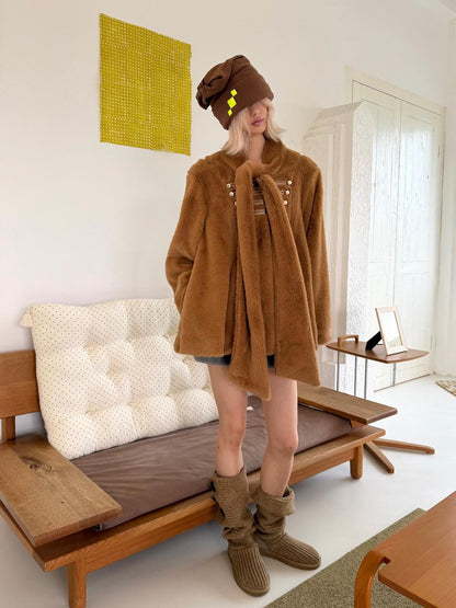 nit alcove Fur Scarf Rider Buckle Loose Cape Warm Women&