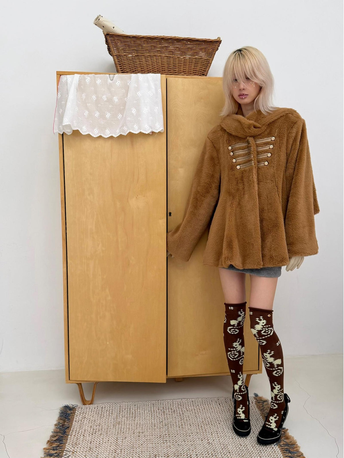 nit alcove Fur Scarf Rider Buckle Loose Cape Warm Women&