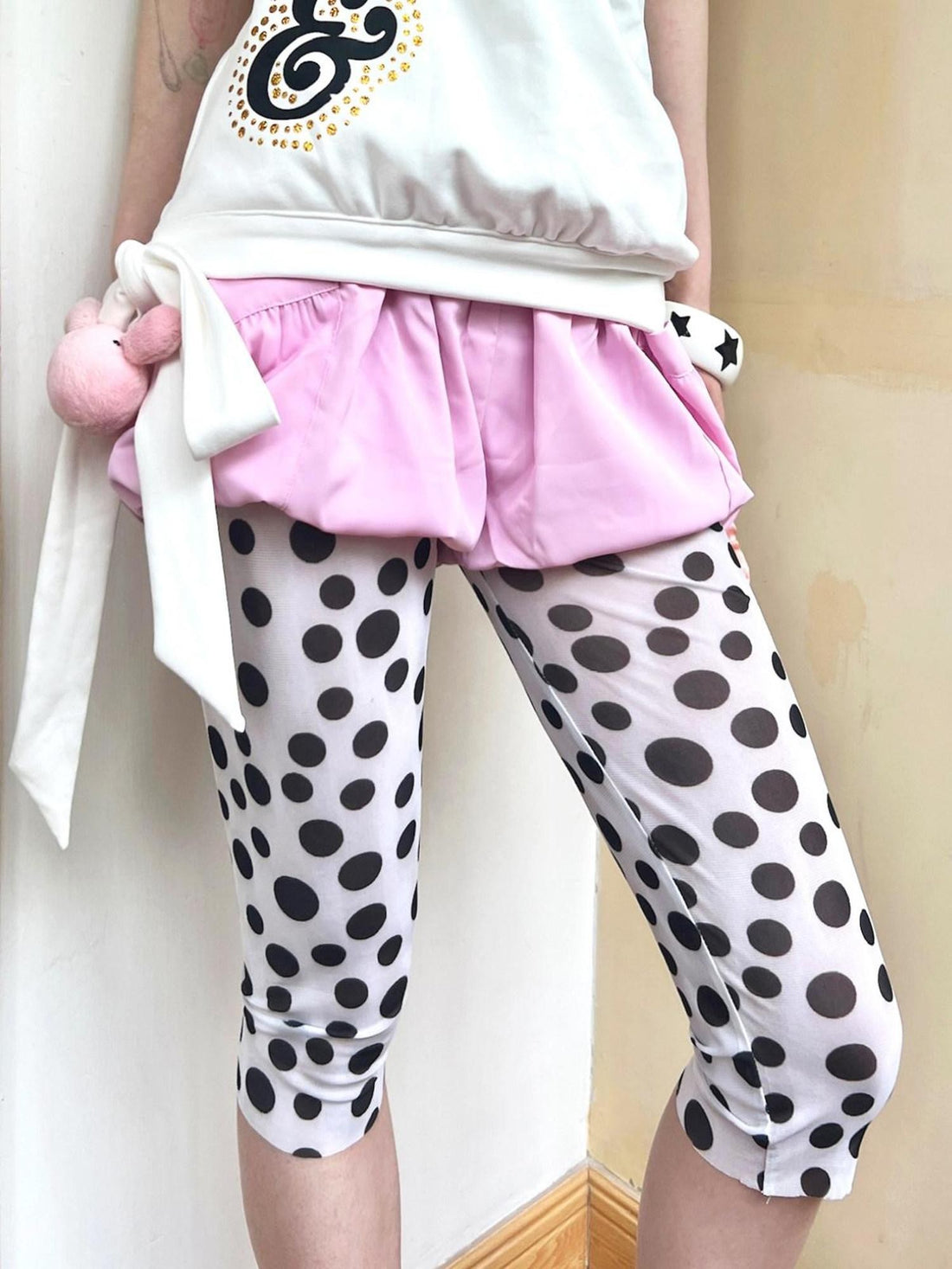 nit alcove Mesh Polka Dot Asymmetric High Waist Women&