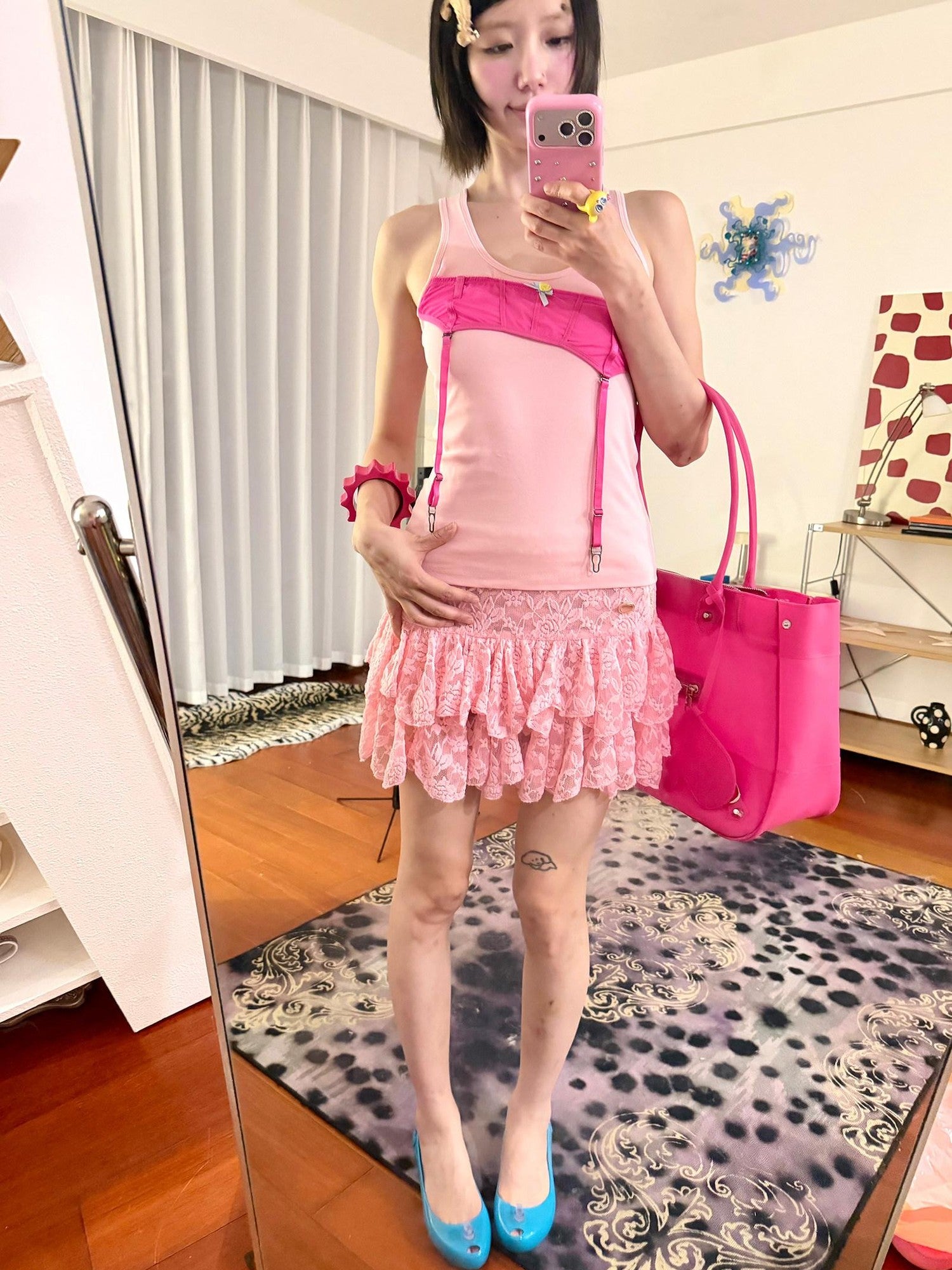 nit alcove Multi Color Spaghetti Garter U Neck Slim Breathable Women&