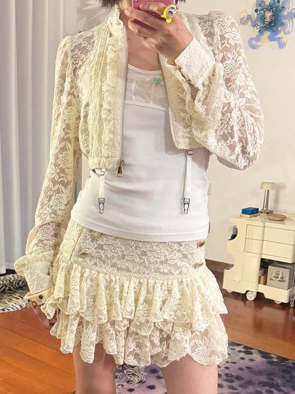nit alcove Tricolor Lace Floral Long Sleeve Women&