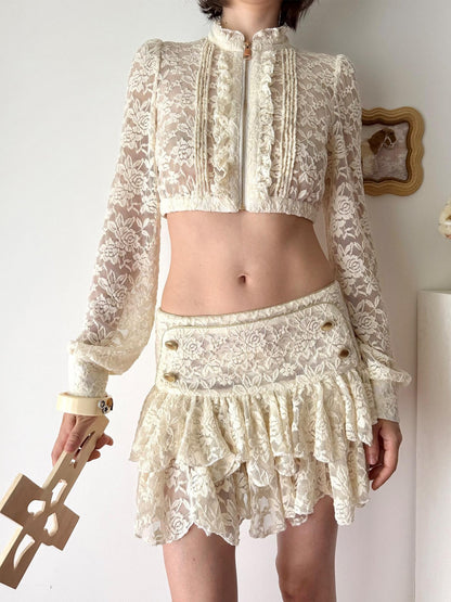 nit alcove Tricolor Lace Floral Long Sleeve Women&