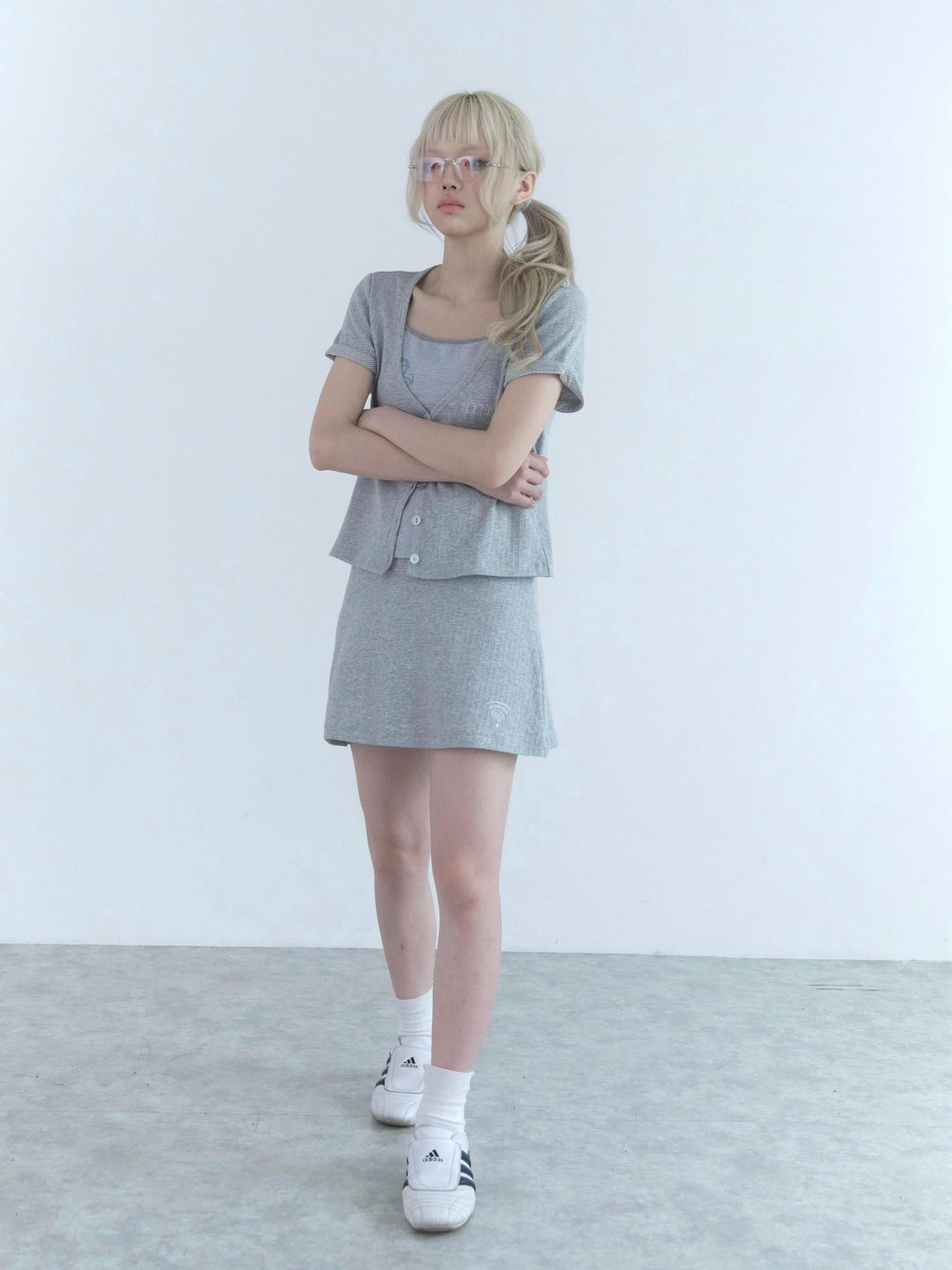 nnn society Contrast Applique Button Short Sleeve Cardi A Line Women&