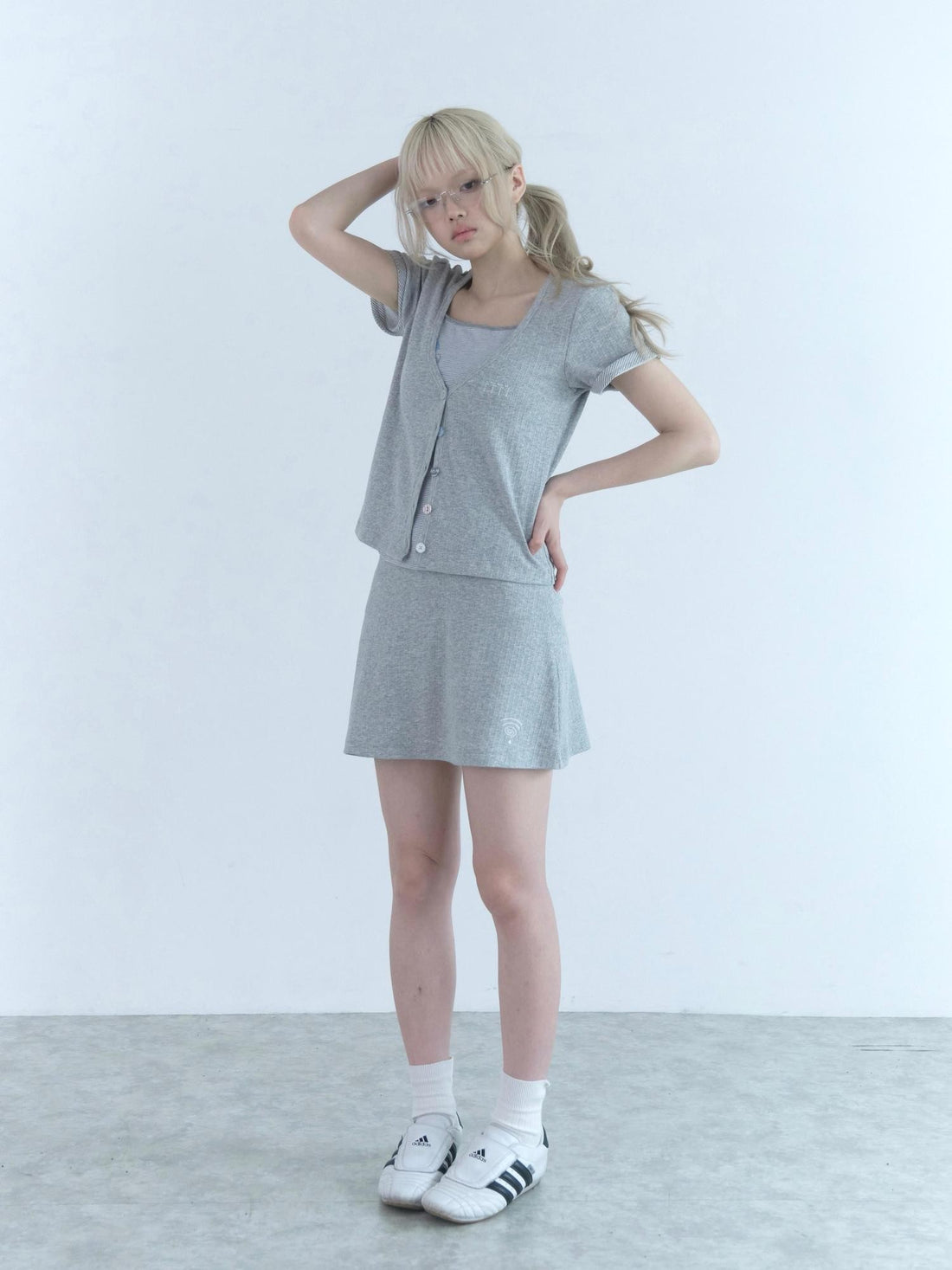 nnn society Contrast Applique Button Short Sleeve Cardi A Line Women&