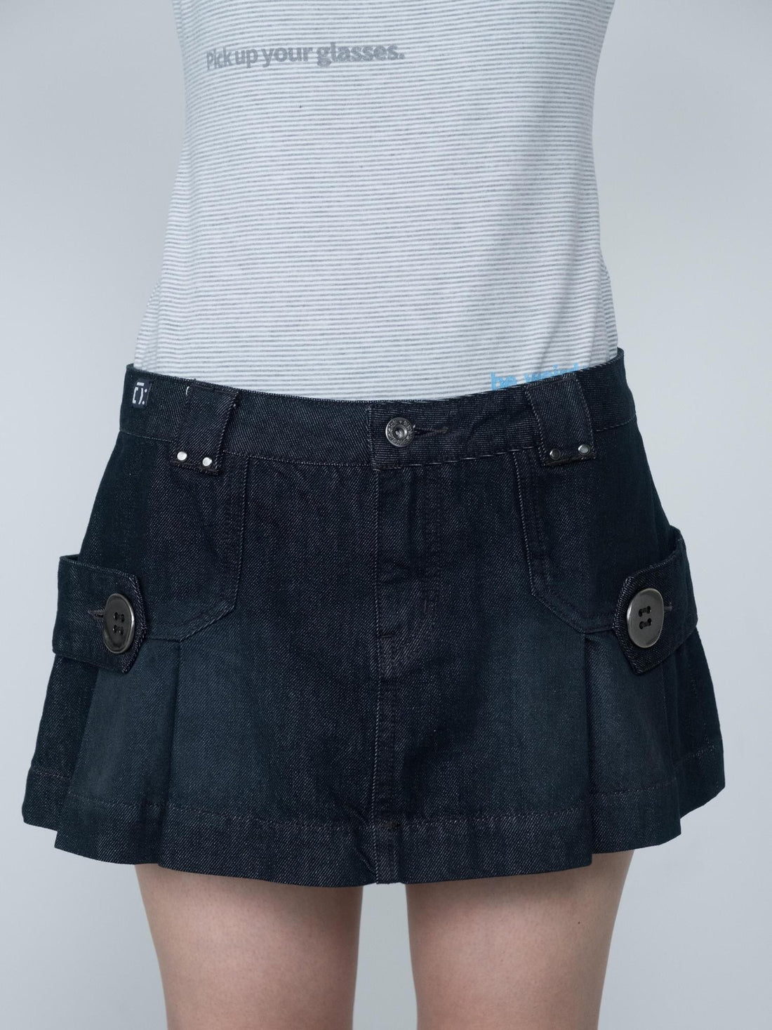 nnn society Washed Plated Metal Button Side Pleat Layered A Line Women&