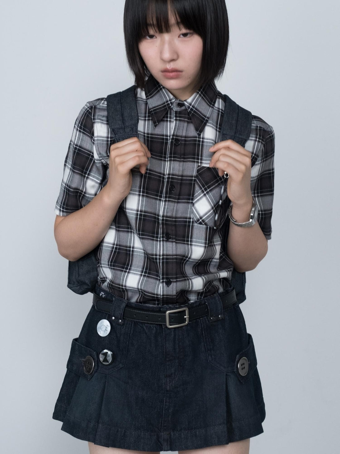 nnn society Washed Plated Metal Button Side Pleat Layered A Line Women&