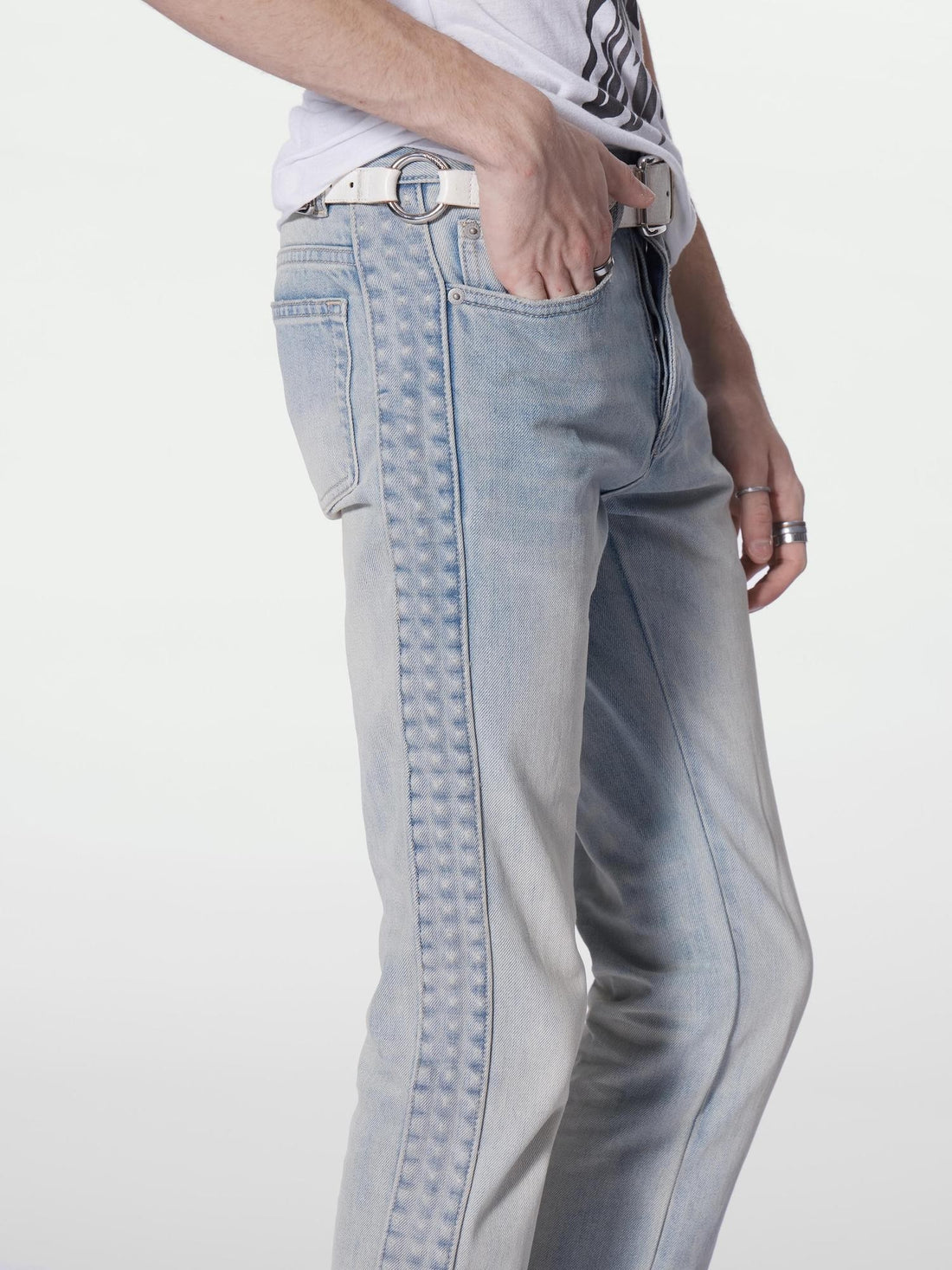 no E mosen 3d Embossed Side Studded Ice Blue Wash Slim Fit Women&