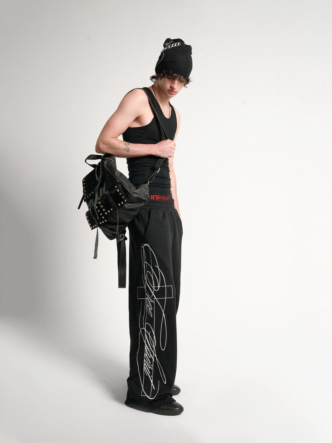 3d Embroidered Letter Cross Wide Leg Cotton Women&