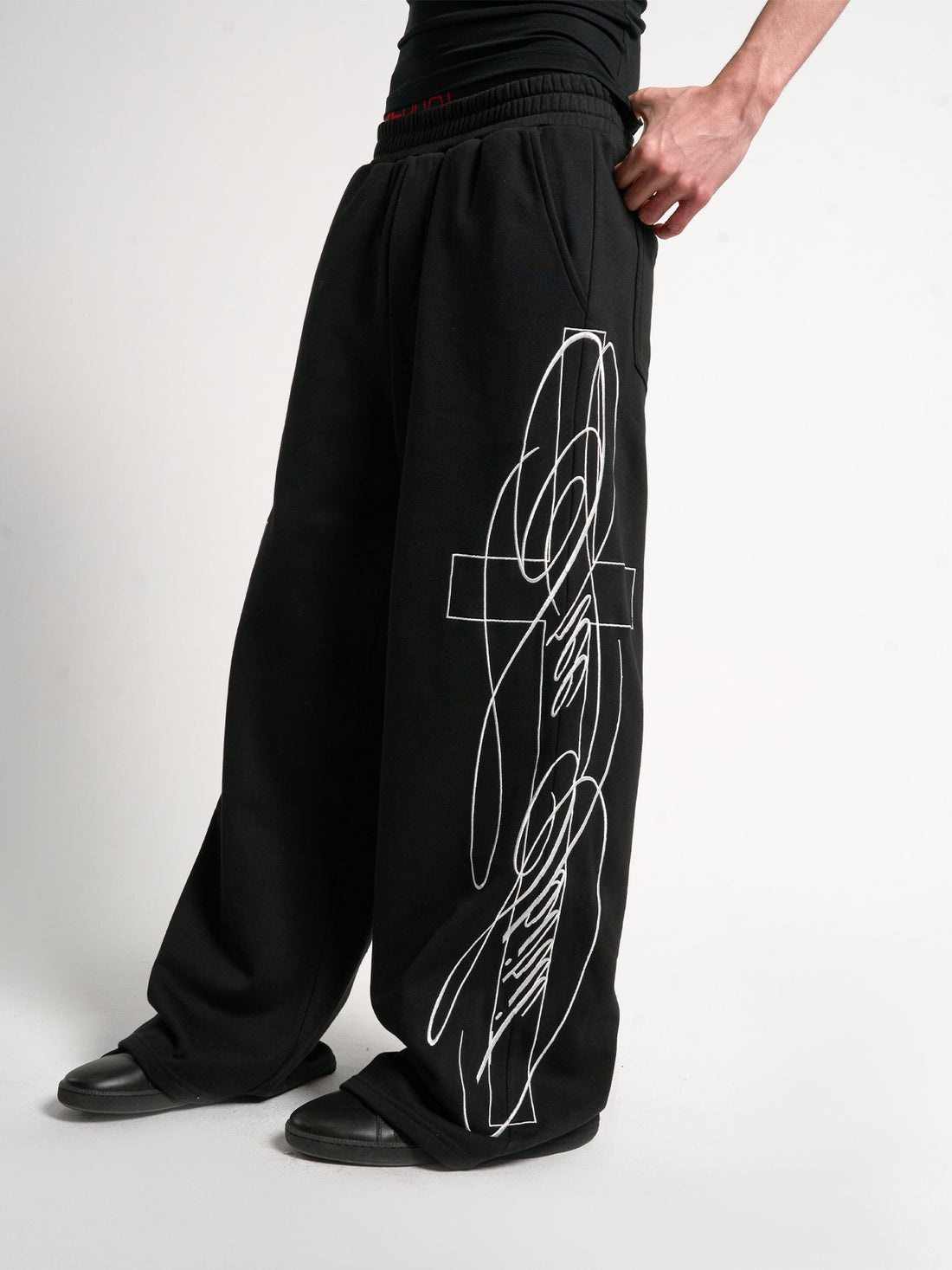 3d Embroidered Letter Cross Wide Leg Cotton Women&