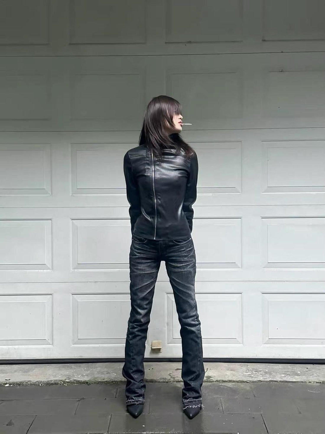 no E mosen Black Grey 3d Pleated Cat Whisker Heavy Wash Deconstructed Women&