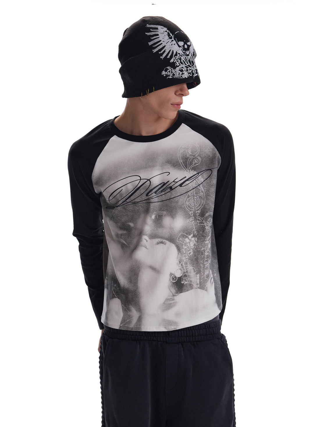 no E mosen Black White Portrait Print Embroidered Women&