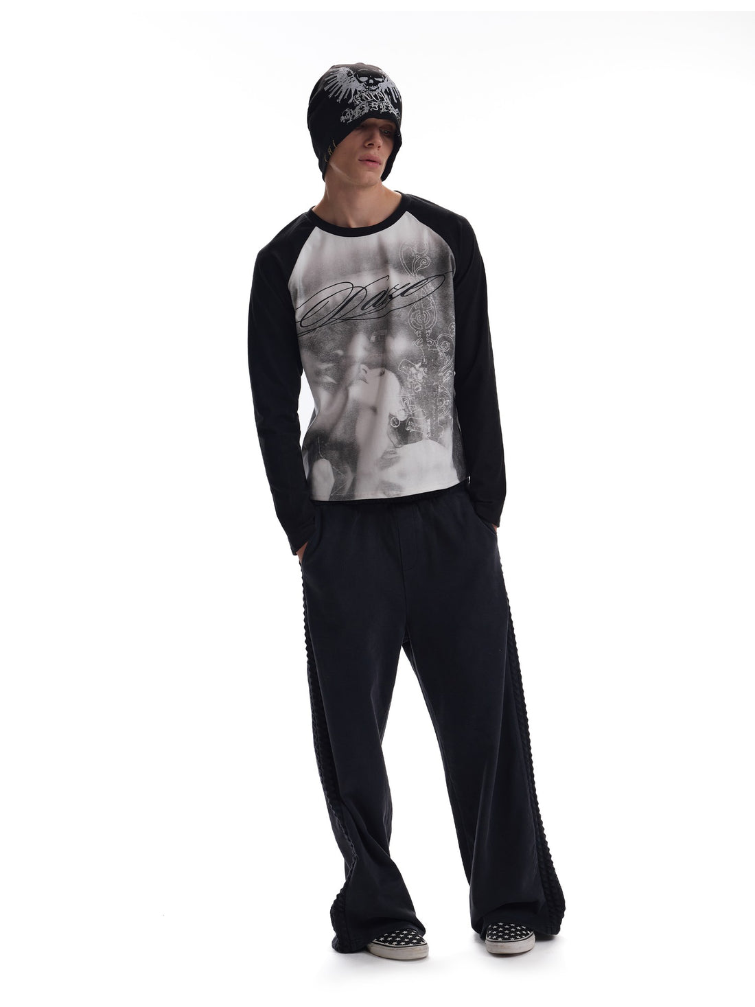 no E mosen Black White Portrait Print Embroidered Women&