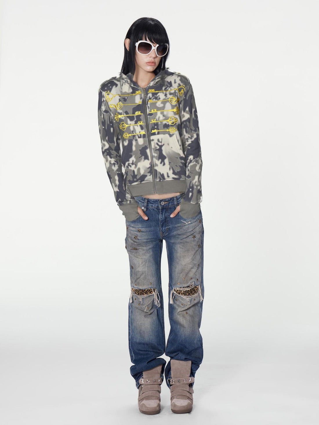 no E mosen Camouflage Napoleon Embroidered Color Block Women&
