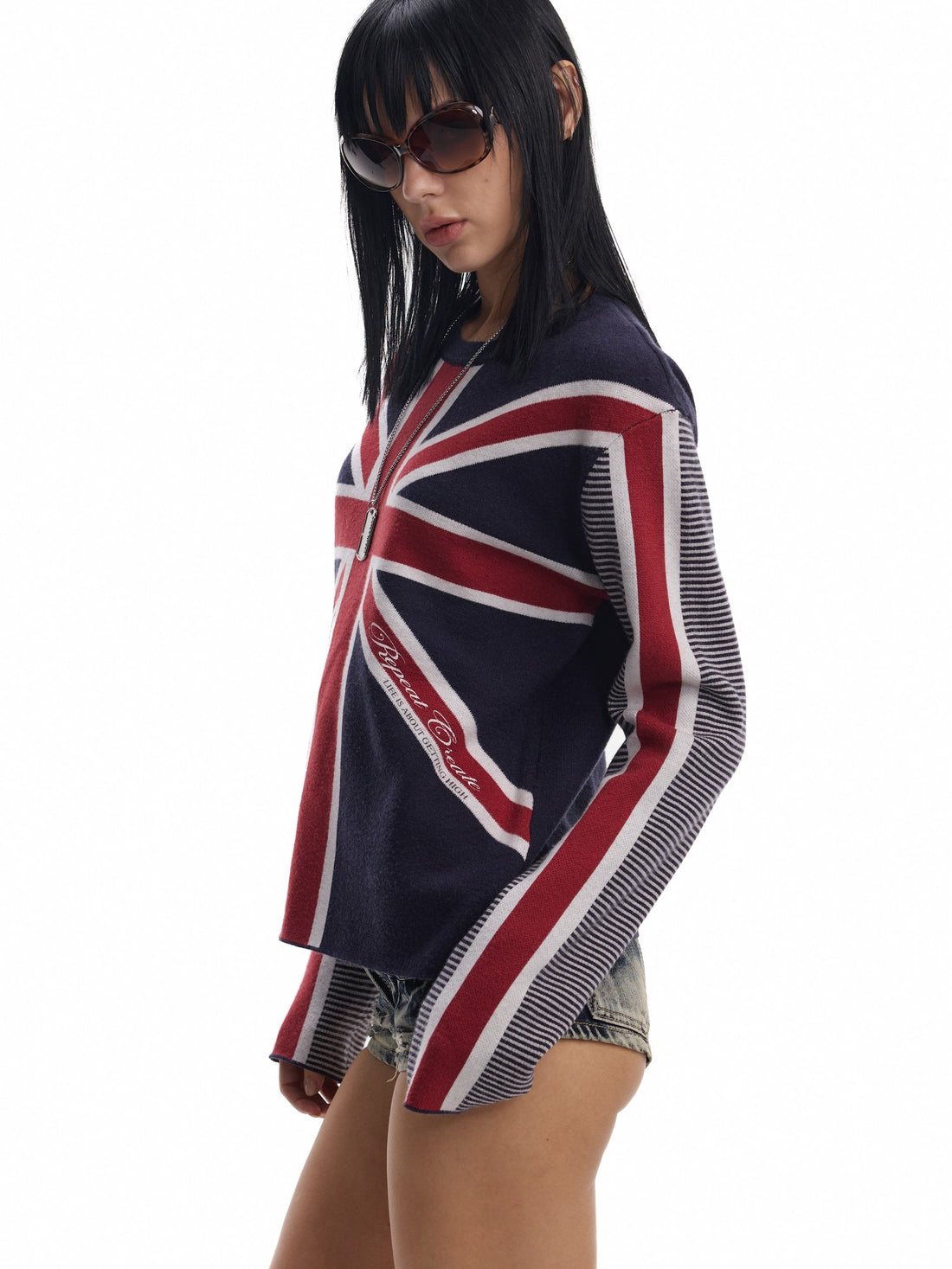 no E mosen Color Block Union Jack Stripe Spliced Women&