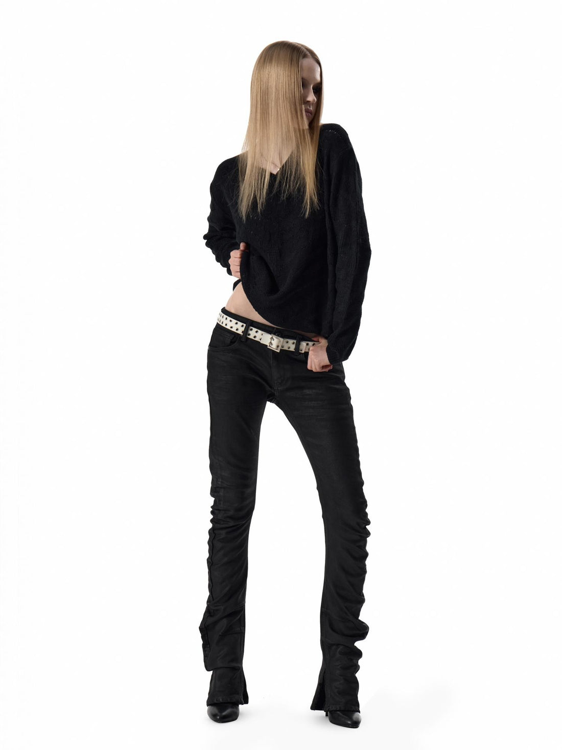 no E mosen Cutout Tiger Print Jacquard Loose V-neck Long Sleeve Women&