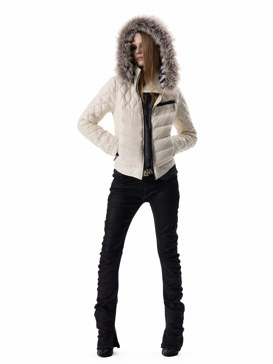 no E mosen Diamond Quilted Detachable Fur Hooded 90 White Duck Down Women&