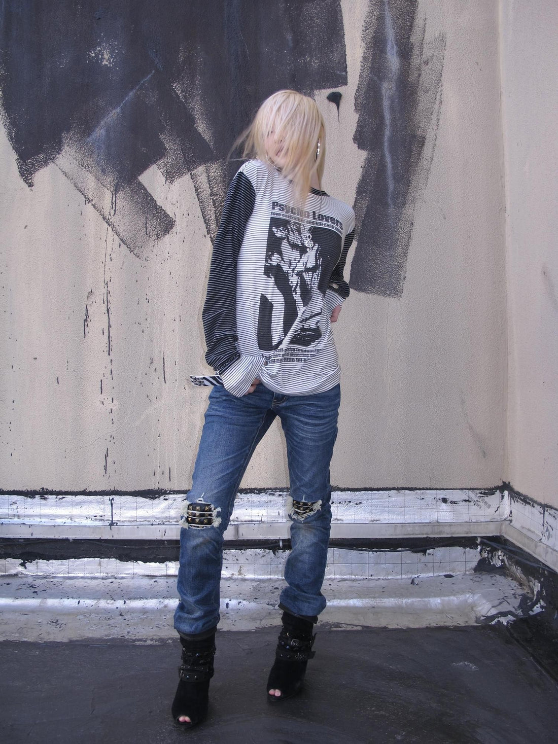 no E mosen Distressed Destroyed Patchwork Rivet Washed Women&