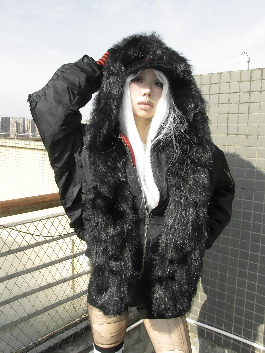 no E mosen Embroidered Detachable Fur Scarf Hooded Women&