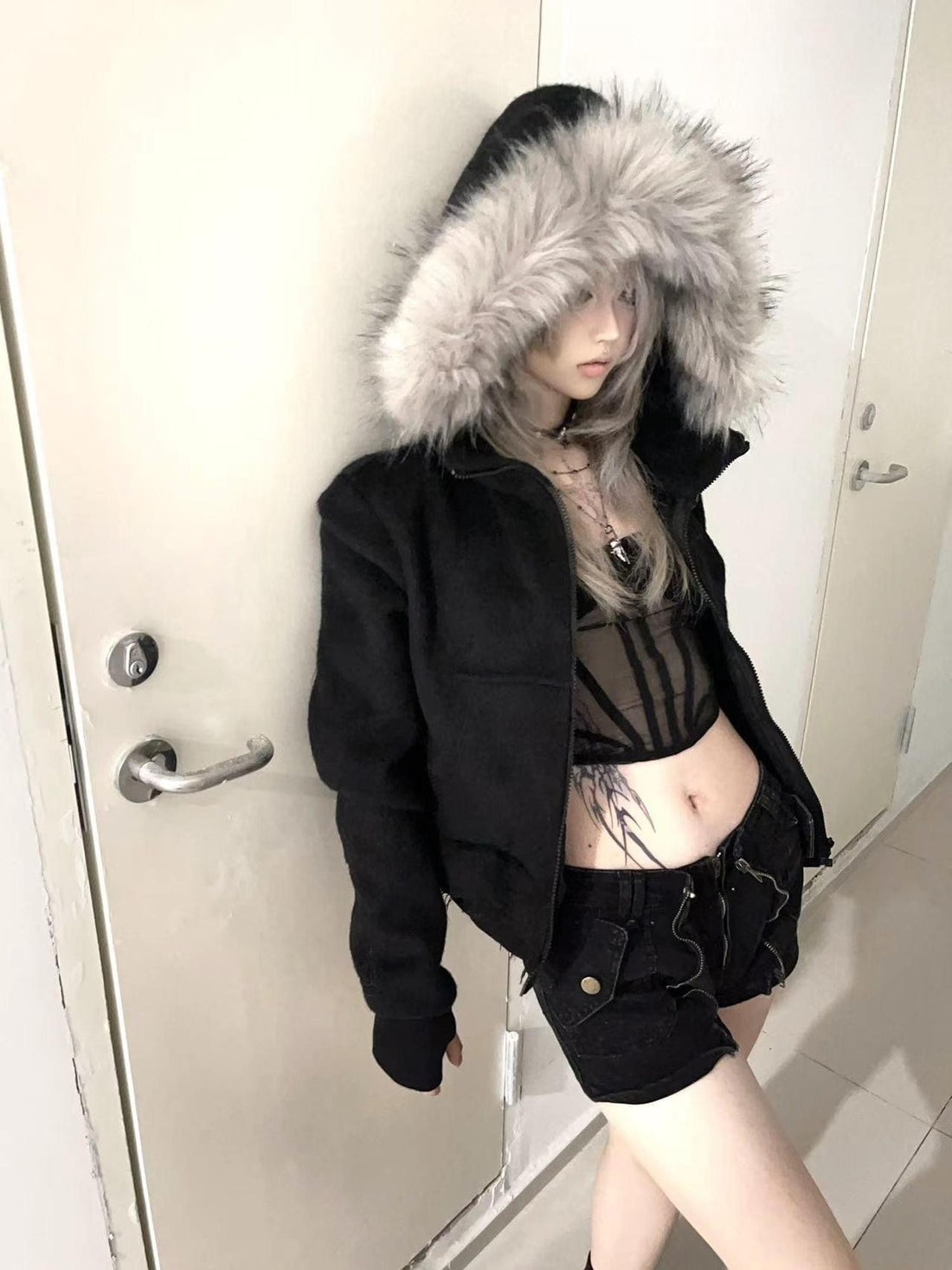 no E mosen Embroidered Faux Fur Fringe Slim Fit Women&
