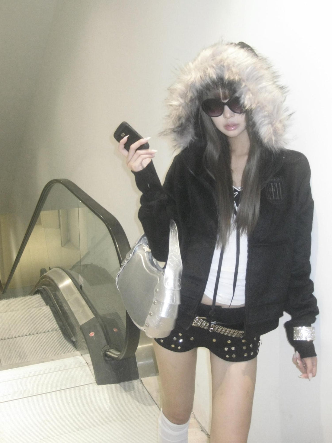 no E mosen Embroidered Faux Fur Fringe Slim Fit Women&