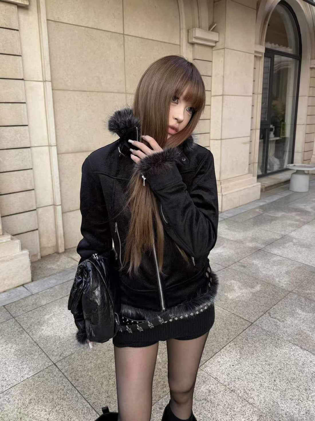 no E mosen Faux Fur Collar Reversible Fleece Women&