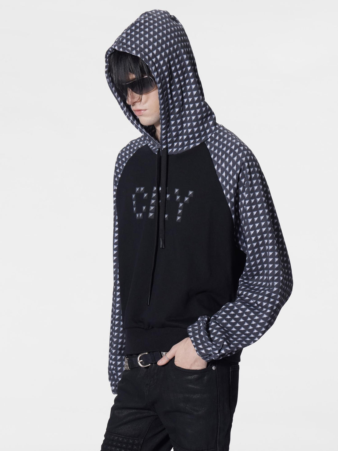 no E mosen Full Rivet Digital Print Raglan Sleeve Cropped Women&