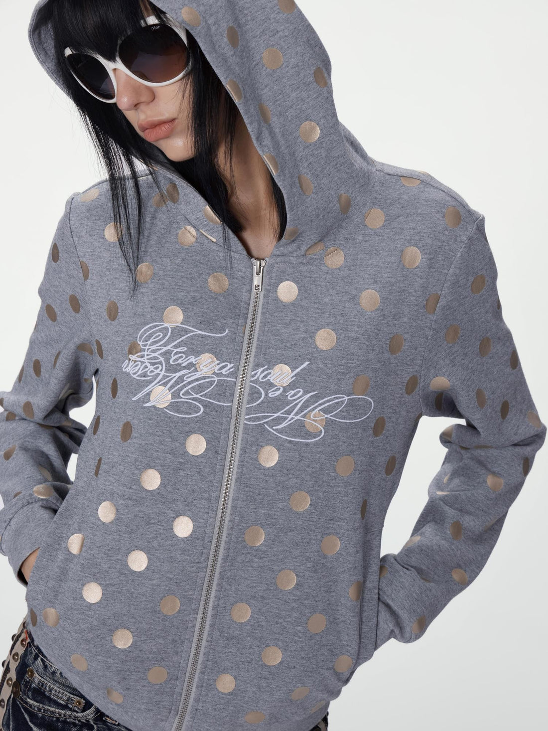 no E mosen Glitter Polka Dot Script Embroidered Slim Fit Women&