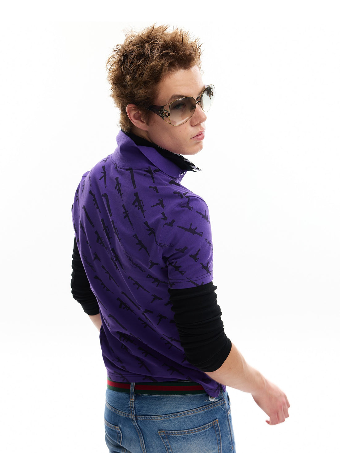 no E mosen Gun Print Night Purple Streetwear Women&