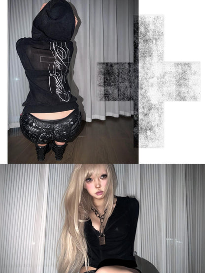 no E mosen Hollow Print Zip Up Women&