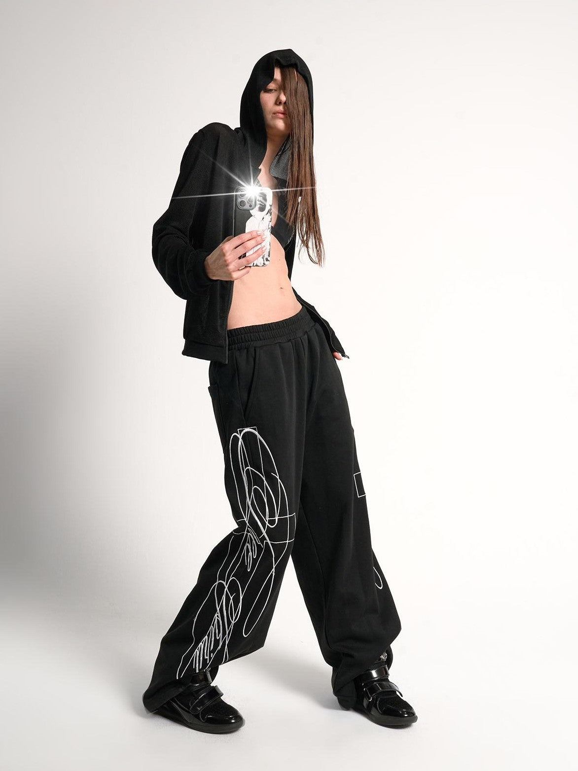 no E mosen Hollow Print Zip Up Women&