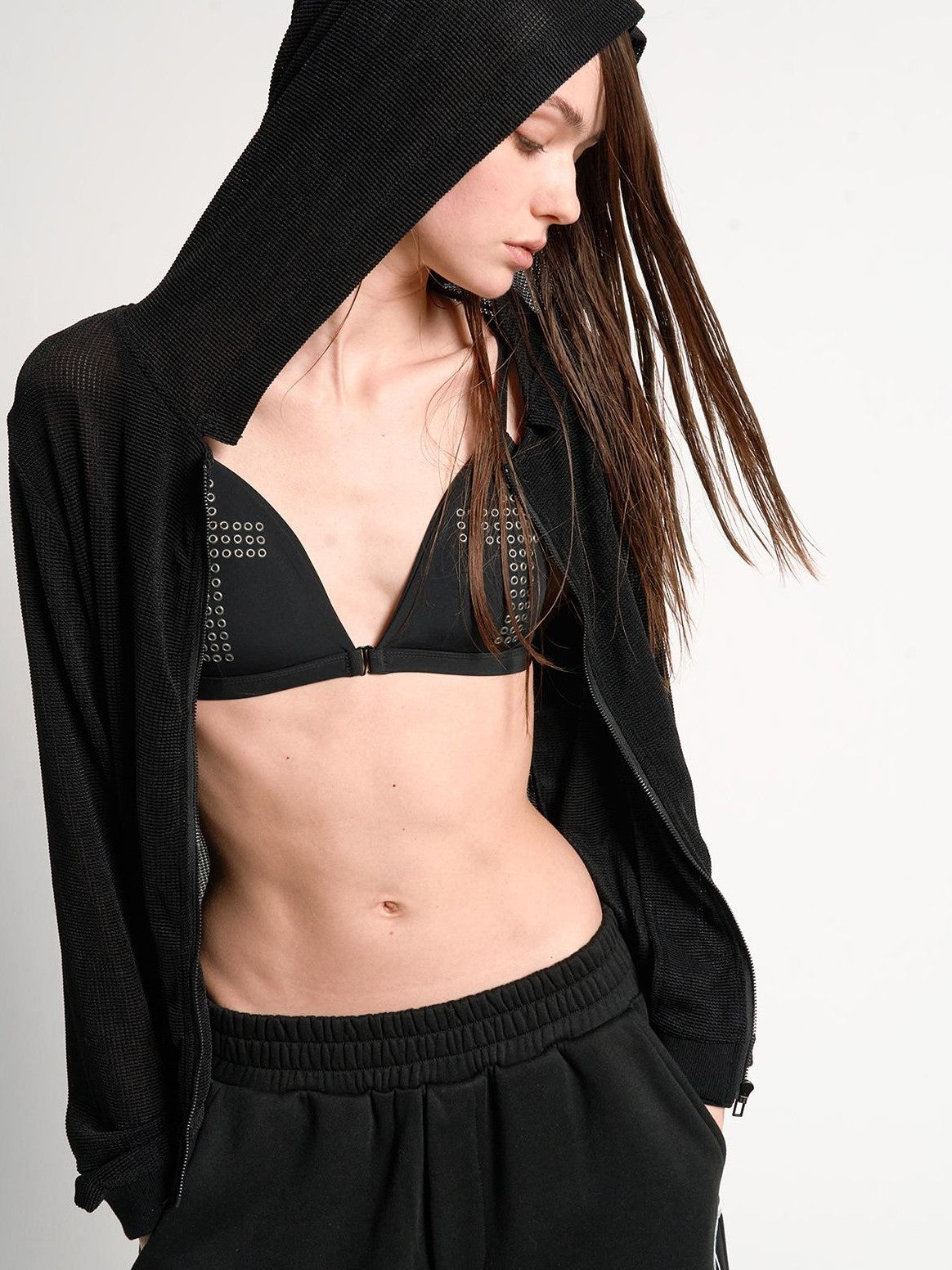 no E mosen Hollow Print Zip Up Women&