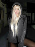 no E mosen Irregular Vintage Striped Hollow Out Hooded Silver Print Women&