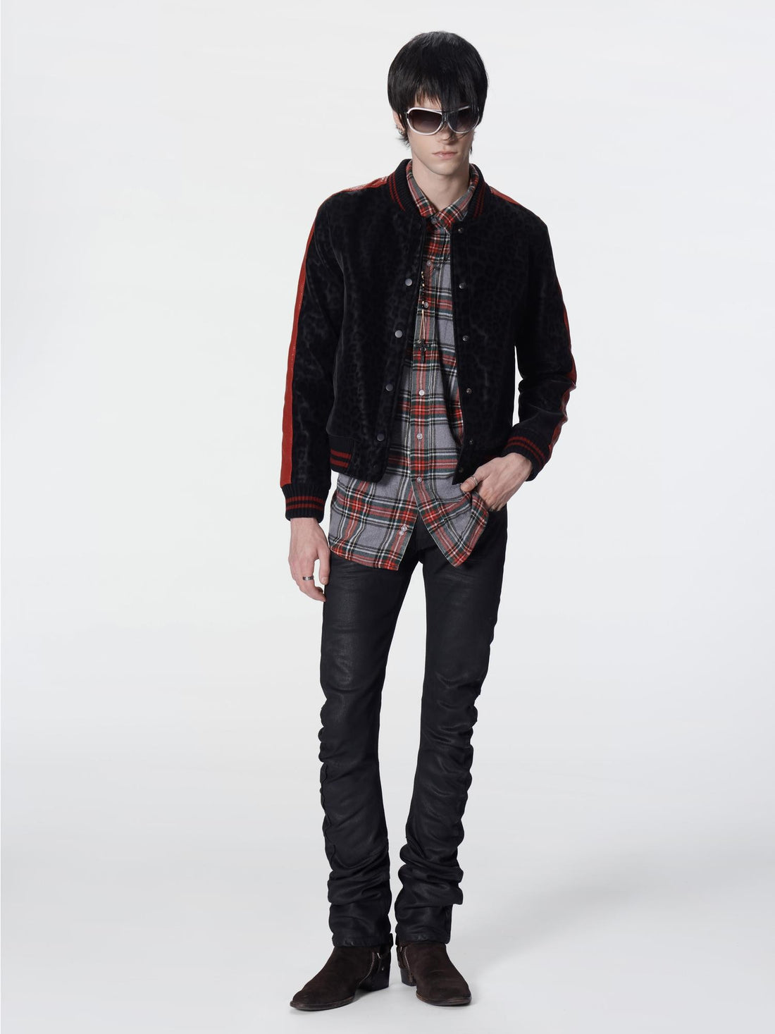 no E mosen Leopard Print Black Red Color Block Paneled Slim Fit Women&