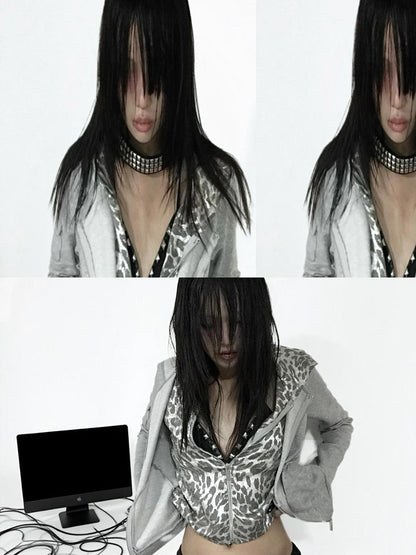 no E mosen Leopard Print Embroidered Faux Layered Slim Fit Women&